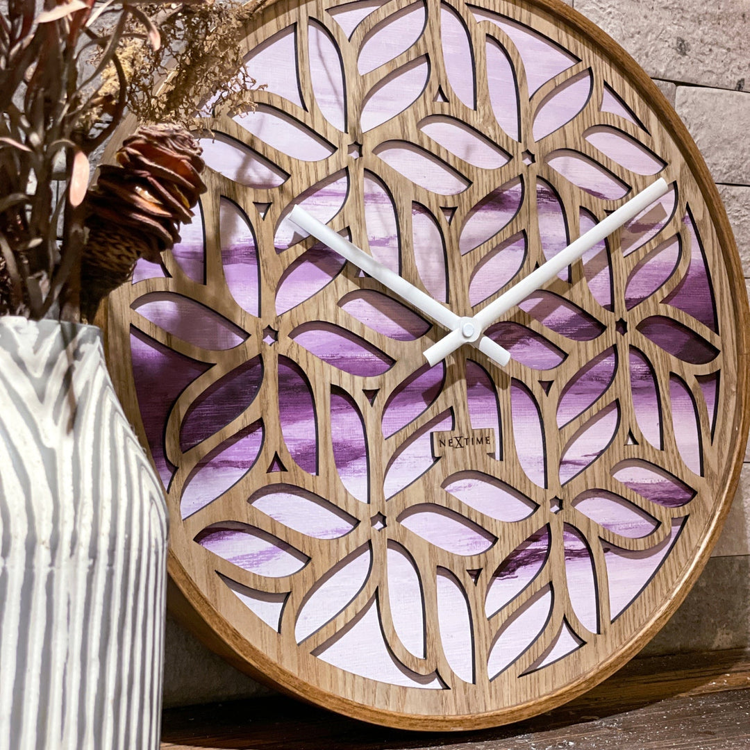 NeXtime Yogi Intricate Wooden Pattern Wall Clock Purple 40cm 573308 6