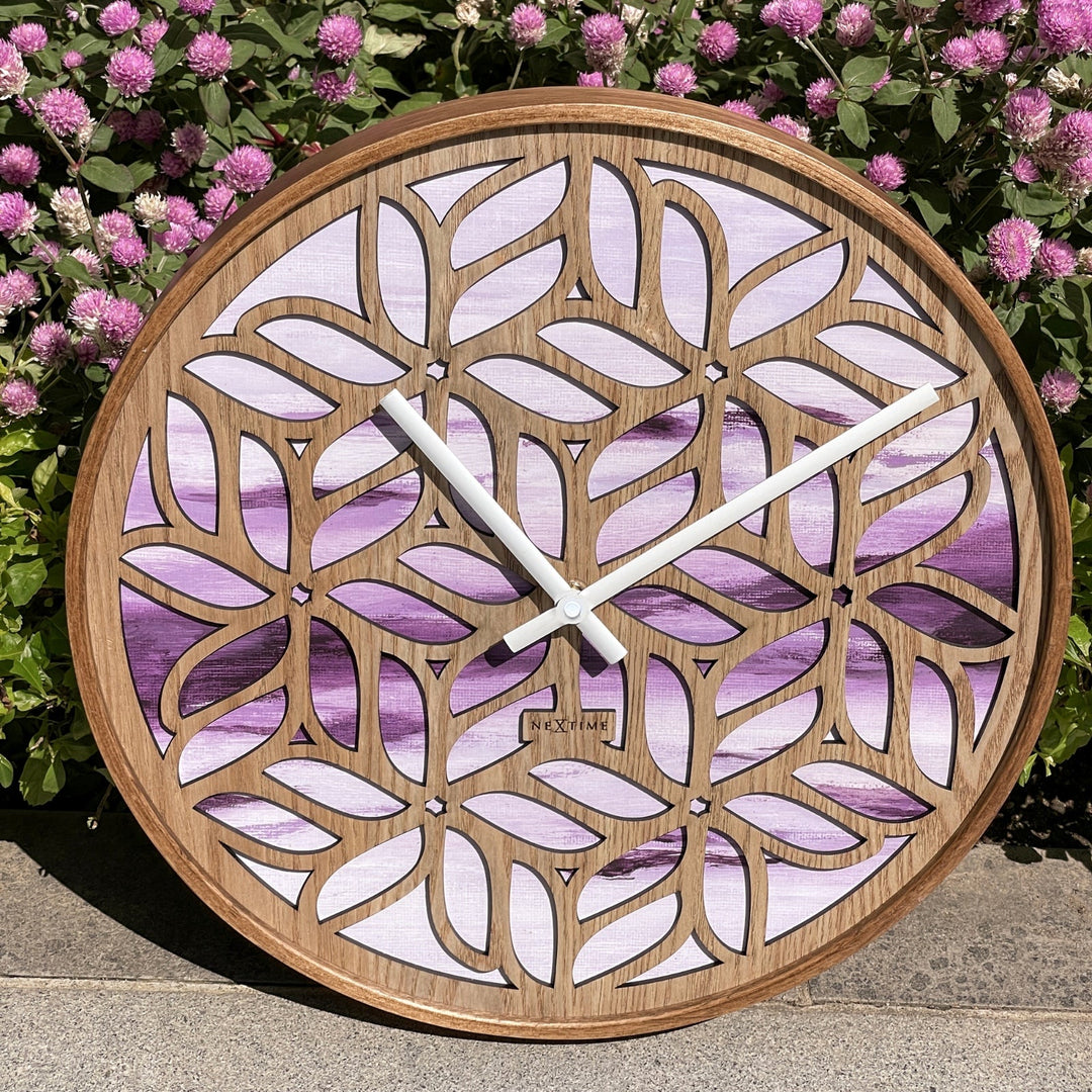NeXtime Yogi Intricate Wooden Pattern Wall Clock Purple 40cm 573308 7