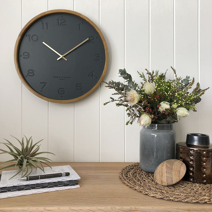 One Six Eight London Freya Wall Clock Charcoal Grey 35cm 21009 1