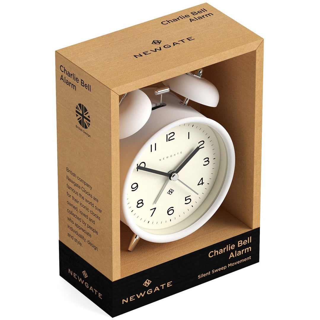 Newgate Charlie Bell Echo Alarm Clock Matte Pebble White 14cm NGCBM134PW 5