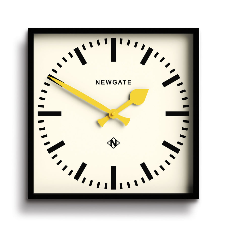 Newgate Number Five Square Station Wall Clock Yellow Hands 34cm NGNUMFIV390KCY 1