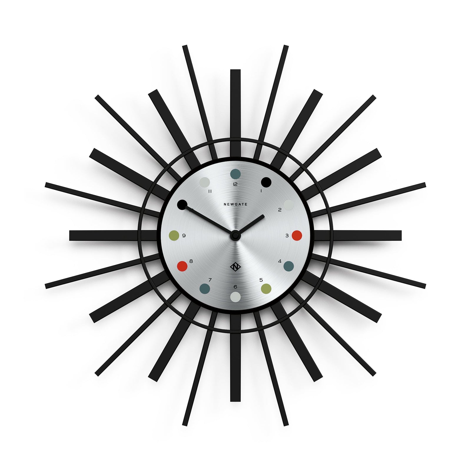 Newgate Stingray Black Sunburst Wall Clock Silver Dial 44cm NGSTING316K 1