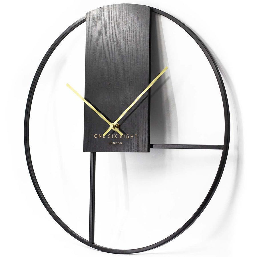 One Six Eight London Elena Modern Minimal Wall Clock Black 40cm 23056 1