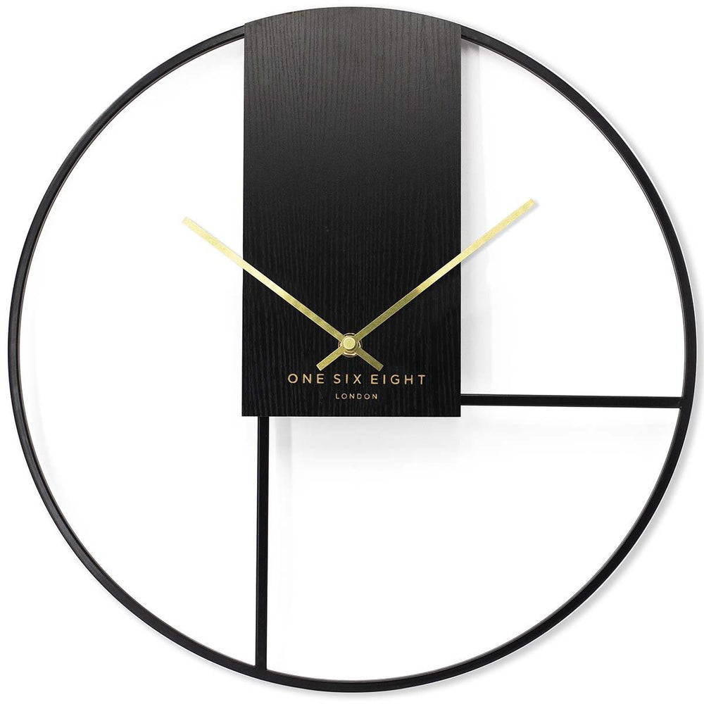 One Six Eight London Elena Modern Minimal Wall Clock Black 40cm 23056 2
