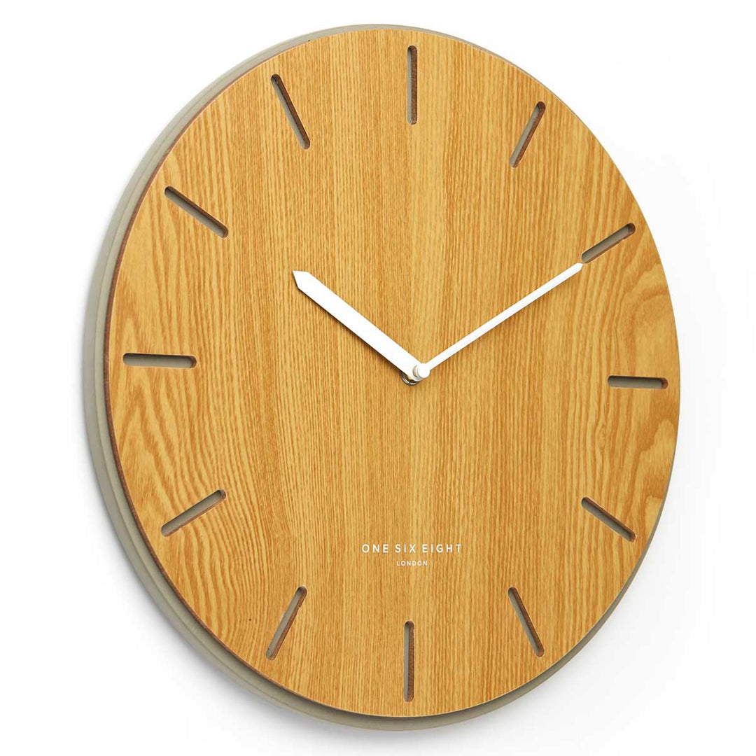One Six Eight London Gabriel Concrete Wood Silent Wall Clock 35cm 7030 Angle