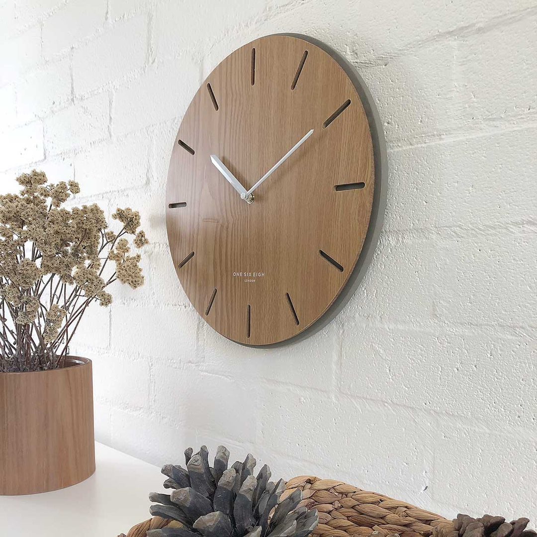 One Six Eight London Gabriel Concrete Wood Silent Wall Clock 35cm 7030 Lifestyle Main
