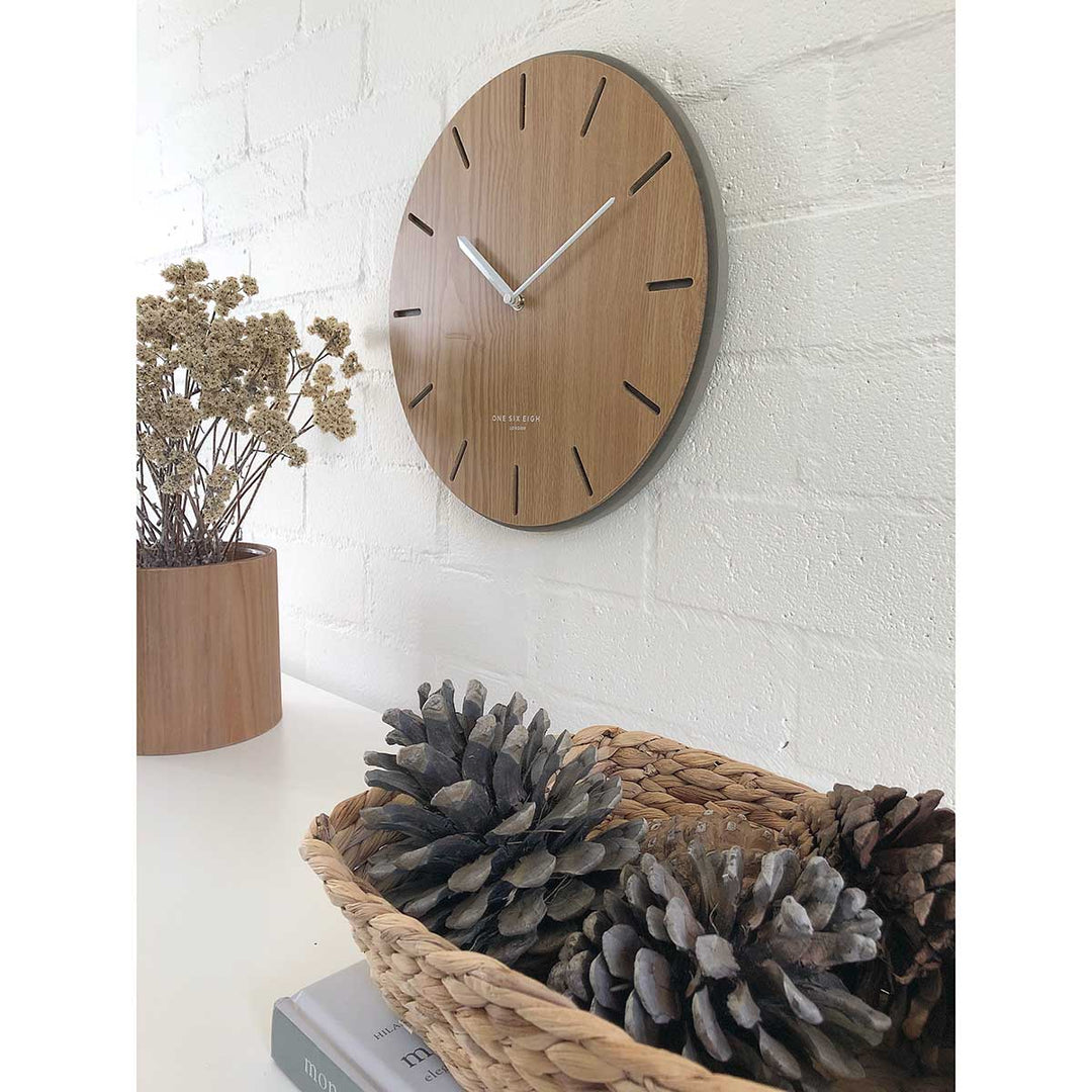 One Six Eight London Gabriel Concrete Wood Silent Wall Clock 35cm 7030 Lifestyle1