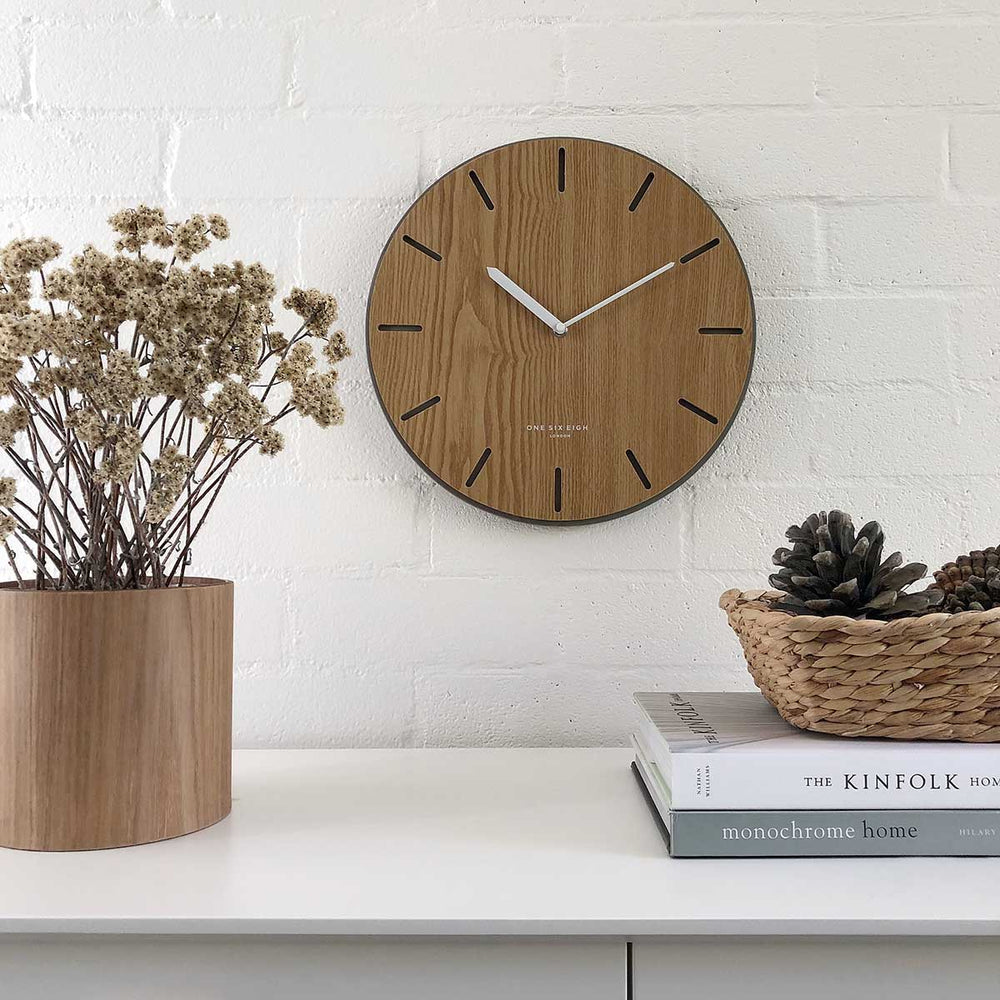 One Six Eight London Gabriel Concrete Wood Silent Wall Clock 35cm 7030 Lifestyle2