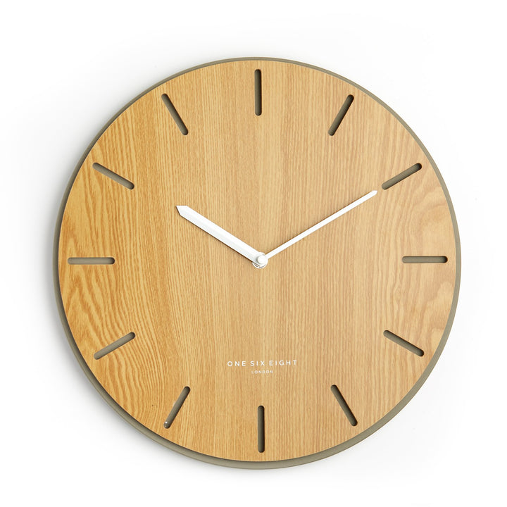 One Six Eight London Gabriel Concrete Wood Silent Wall Clock 35cm 7030 Front