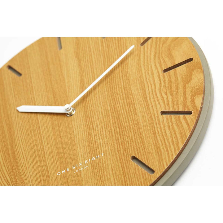 One Six Eight London Gabriel Concrete Wood Silent Wall Clock 35cm 7030 Close Up