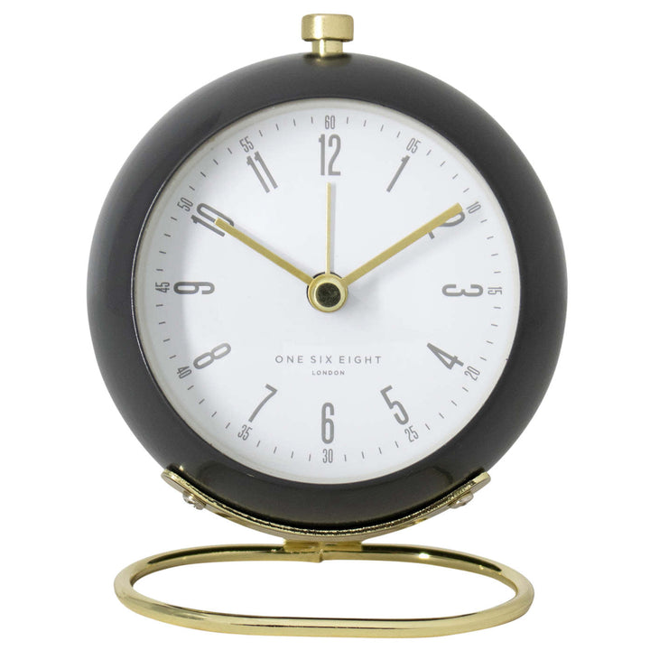 One Six Eight London Grace Metal Alarm Clock Charcoal Grey 11cm 23147 1