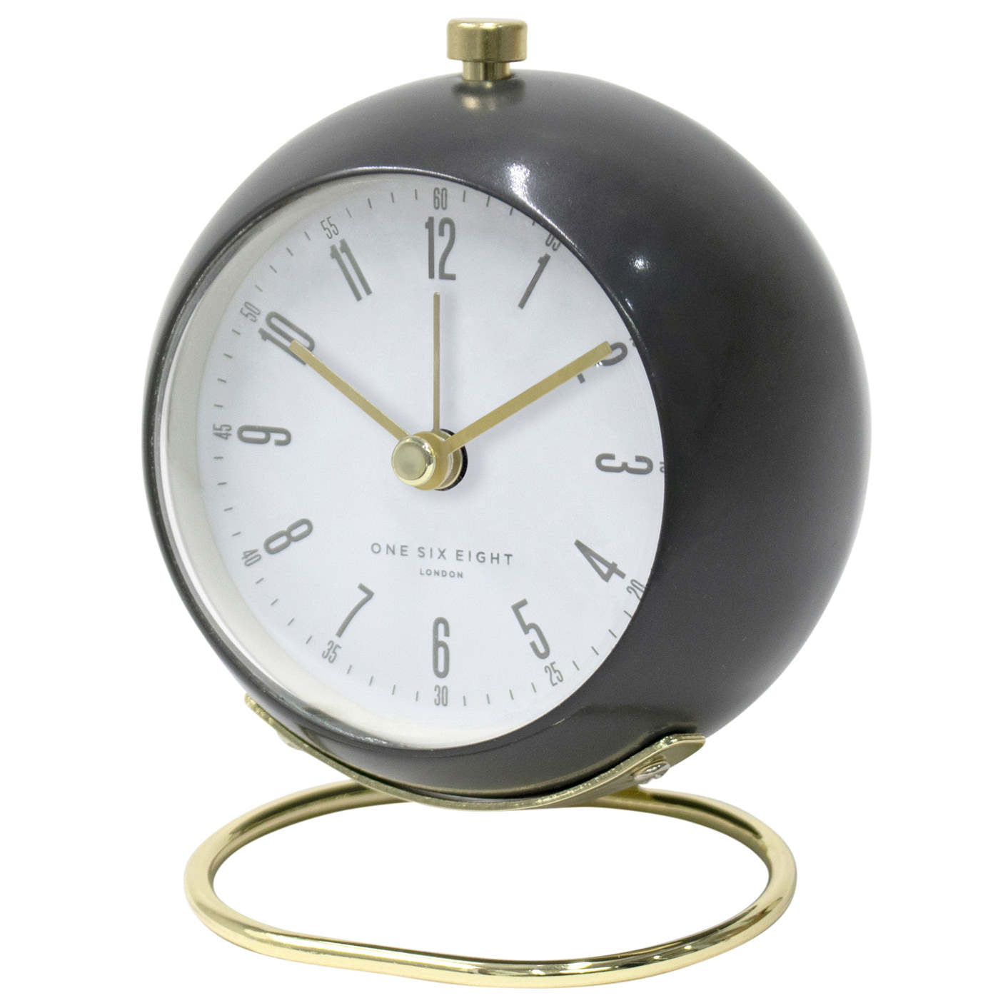 One Six Eight London Grace Metal Alarm Clock Charcoal Grey 11cm 23147 2