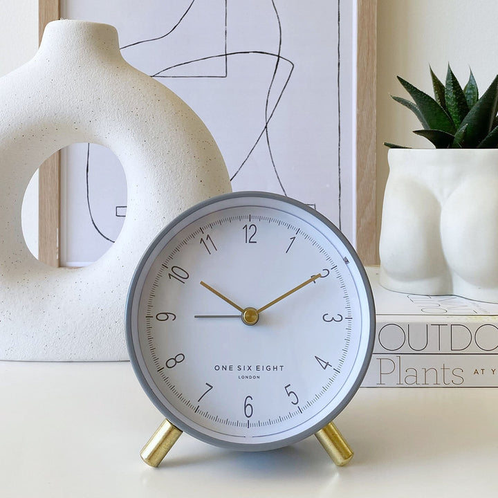 One Six Eight London Hannah Metal Alarm Clock Charcoal Grey 11cm 23016 Lifestyle 1