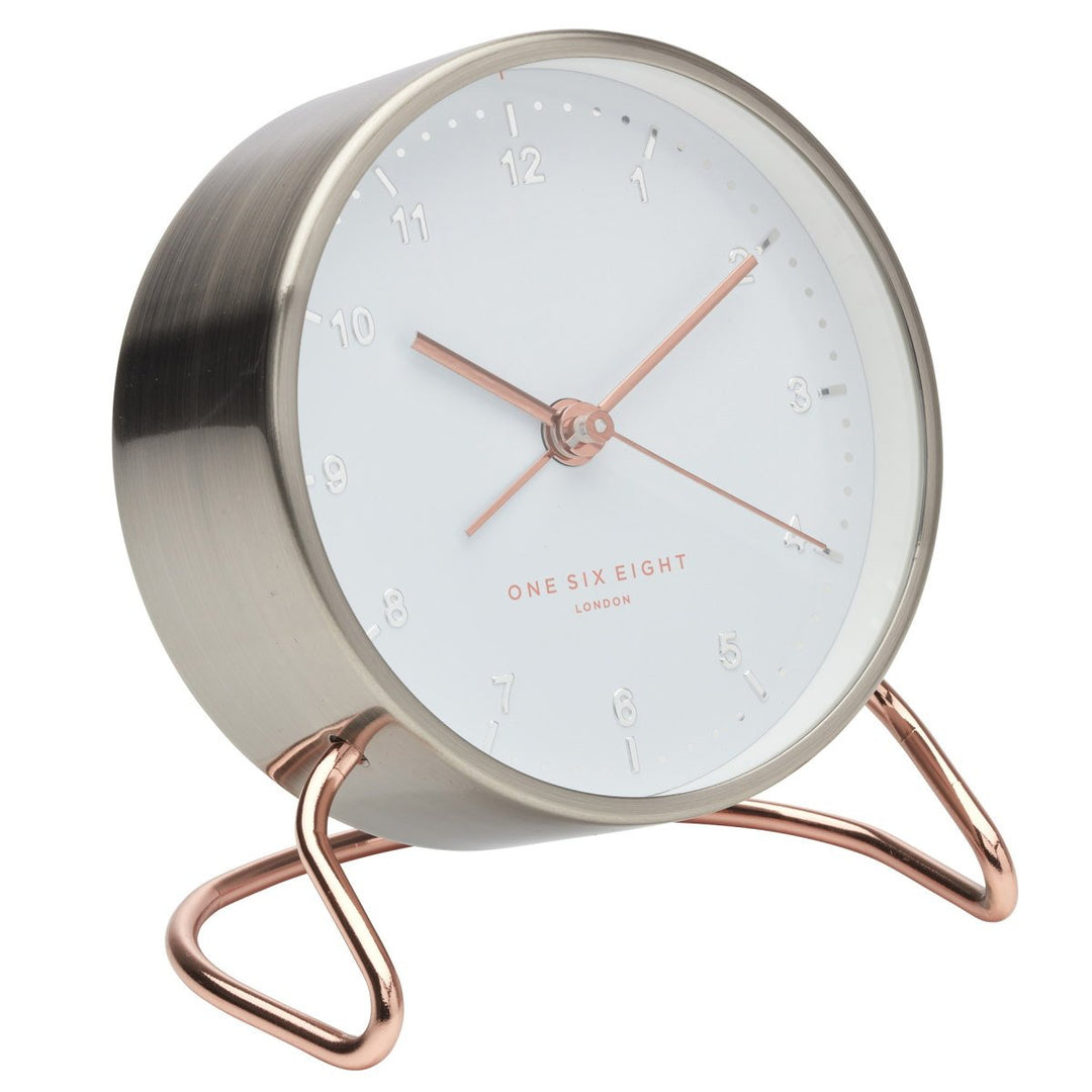 One Six Eight London Indy Stainless Steel Alarm Clock Gunmetal 12cm 33005 2