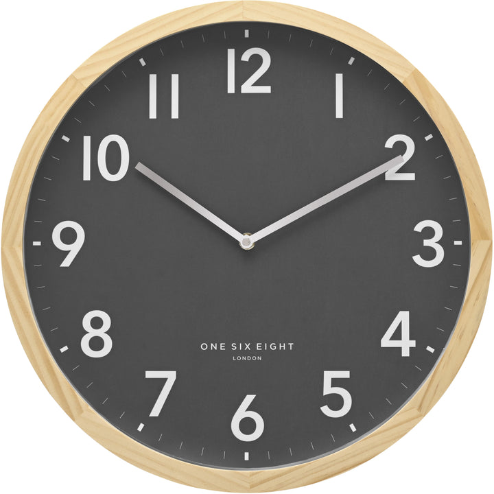 One Six Eight London Jack Solid Pine Wall Clock Grey 40cm 61043 1