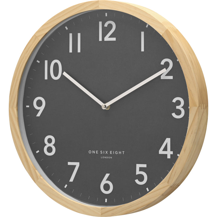 One Six Eight London Jack Solid Pine Wall Clock Grey 40cm 61043 2