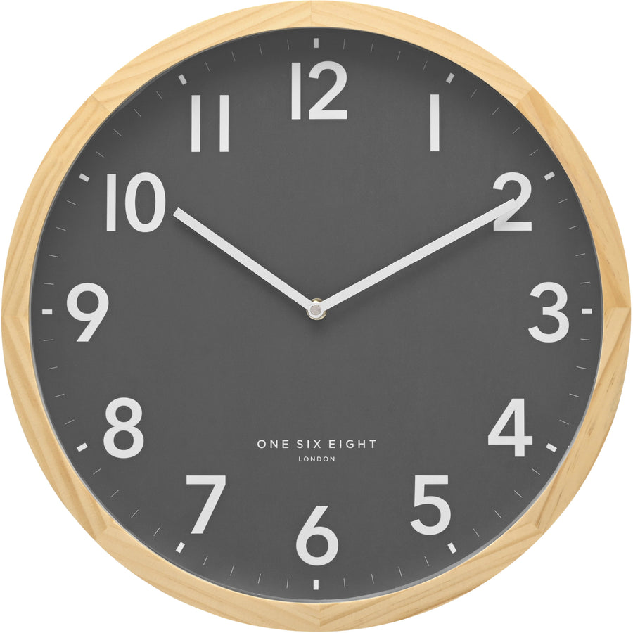 One Six Eight London Jack Solid Pine Wall Clock Grey 60cm 61045 1