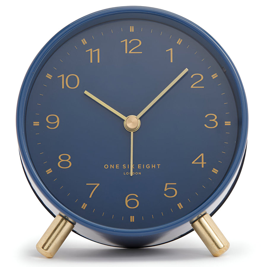 One Six Eight London Jasper Metal Alarm Clock Navy Blue 11cm 23173 1