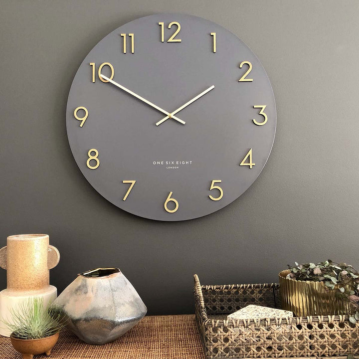 One Six Eight London Katelyn Wall Clock Charcoal Grey 60cm 22136 1