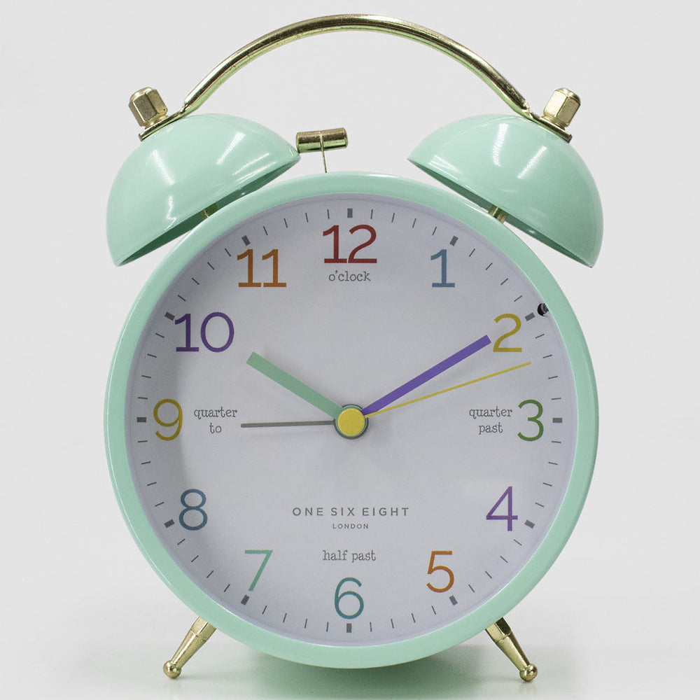 One Six Eight London Learn The Time Twin Bell Alarm Clock Green 16cm 23110 1
