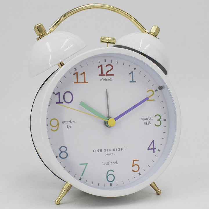 One Six Eight London Learn The Time Twin Bell Alarm Clock White 16cm 23108 3