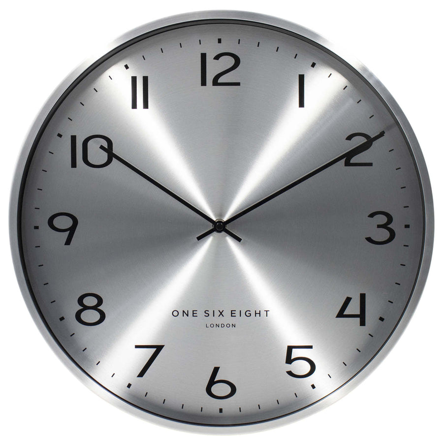 One Six Eight London Luna Chrome Spun Metal Wall Clock 40cm 23139 1