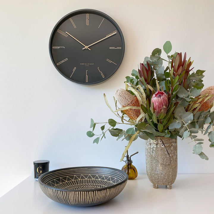 One Six Eight London Maya Metal Wall Clock Charcoal Grey 30cm 23040 Lifestyle 2