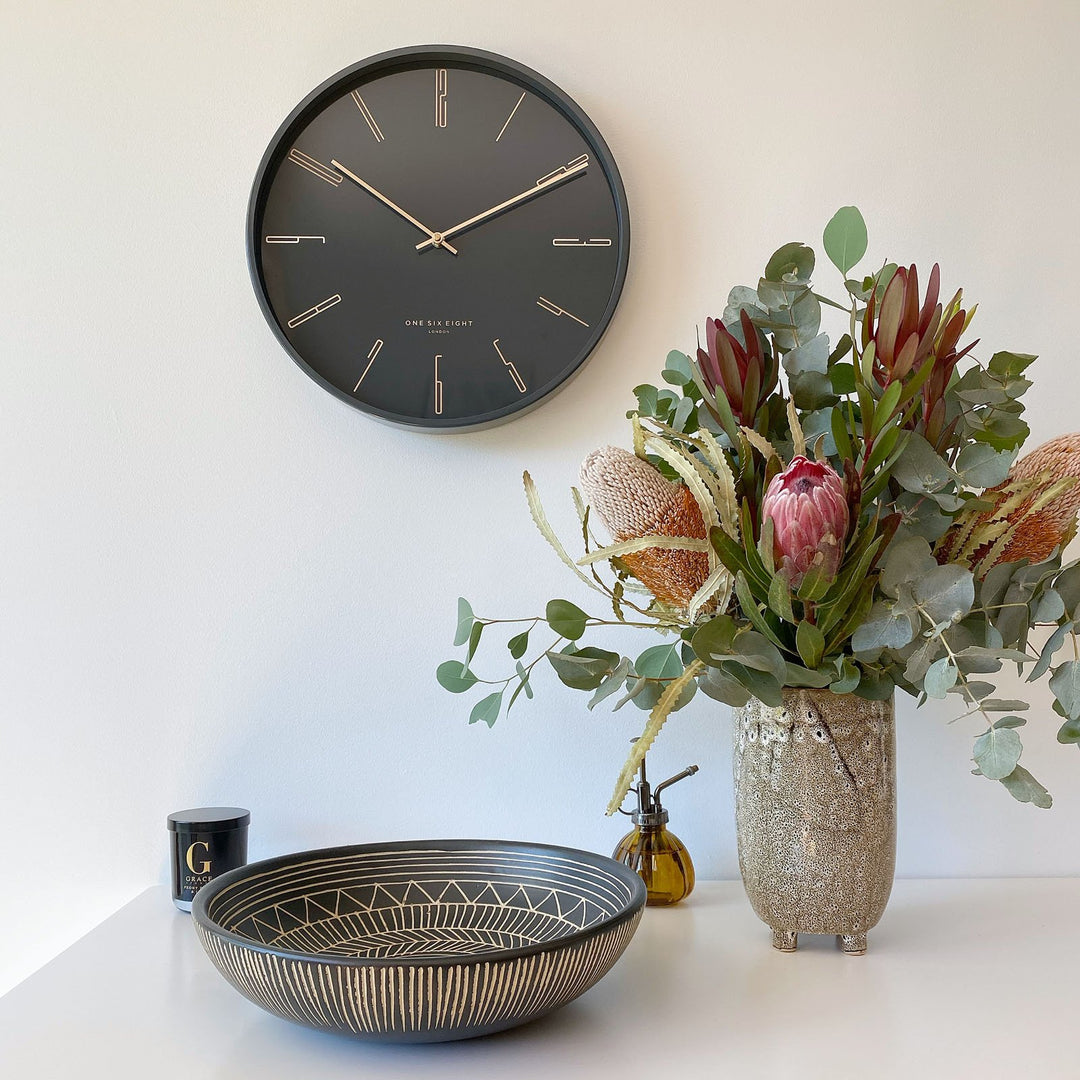 One Six Eight London Maya Metal Wall Clock Charcoal Grey 40cm 23043 Lifestyle 2