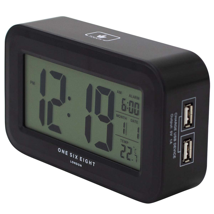 One Six Eight London Rielly Charging Digital Alarm Clock Black 15cm 23065 1