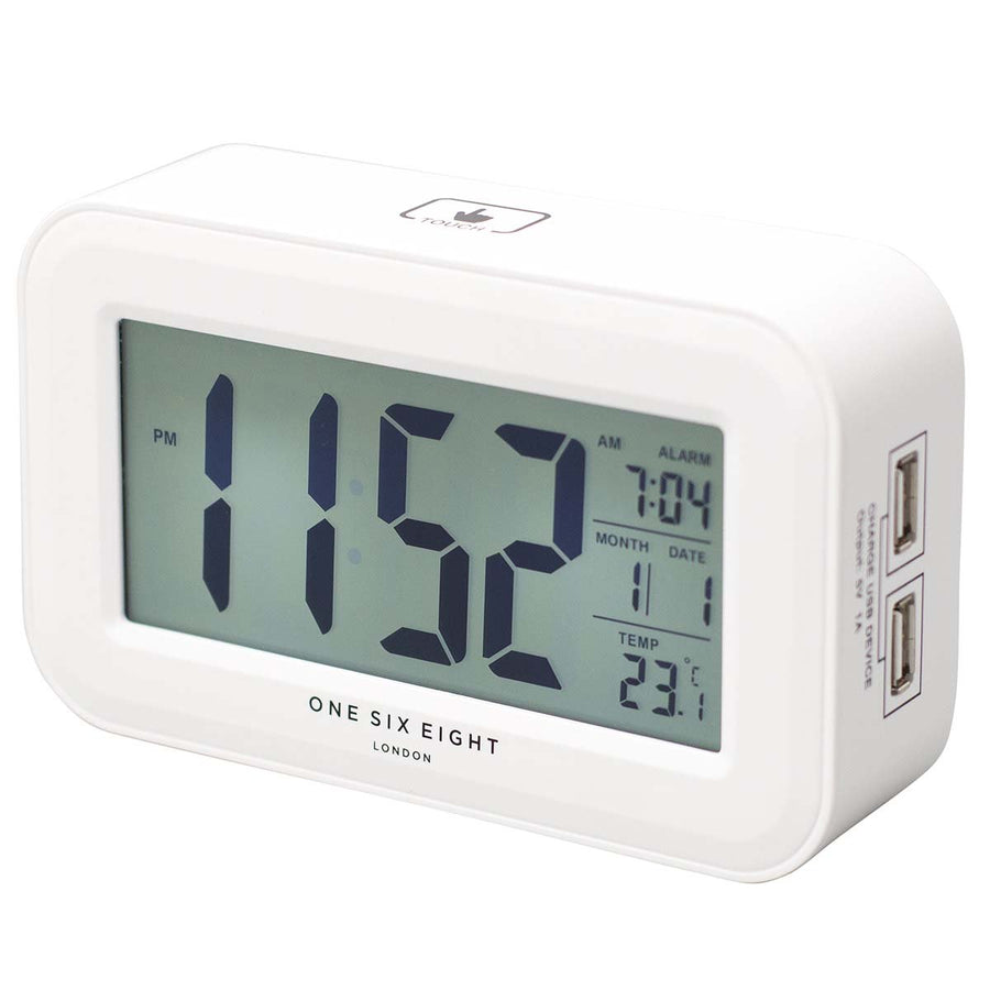 One Six Eight London Rielly Charging Digital Alarm Clock White 15cm 23066 1