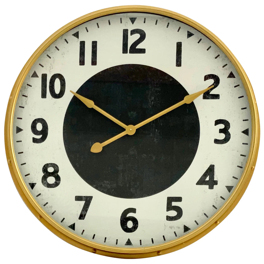 One World Andy Giant Distressed Black Gold Iron Wall Clock 90cm ES0446 1
