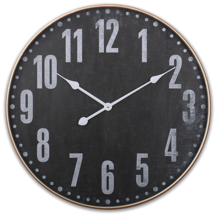 One World Henry Metal Distressed Gold Black Wall Clock 60cm MF0062 1