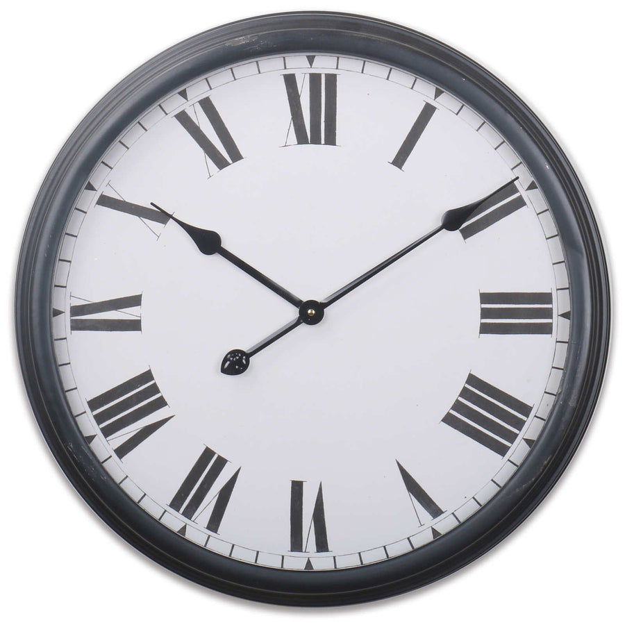 One World Lucas Metal Classic Black White Roman Wall Clock 56cm MF0061 1