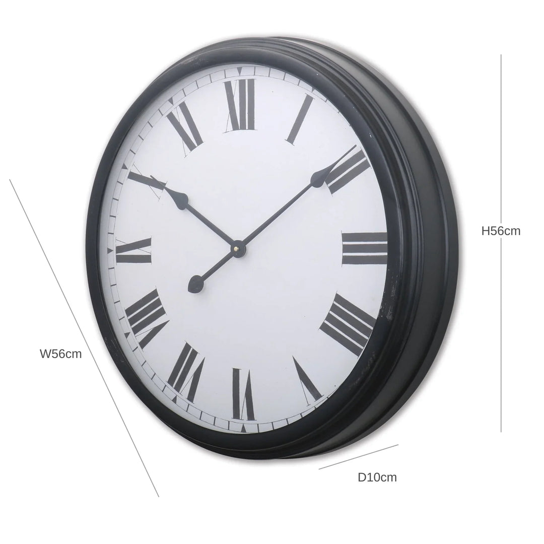 One World Lucas Metal Classic Black White Roman Wall Clock 56cm MF0061 3