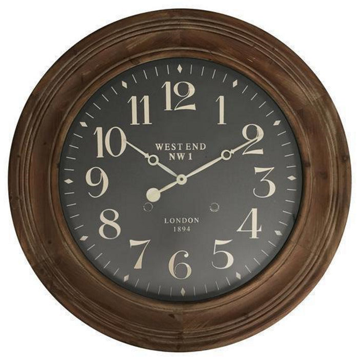One World Marcelli Classic Wooden Black Wall Clock 78cm MF0002 1