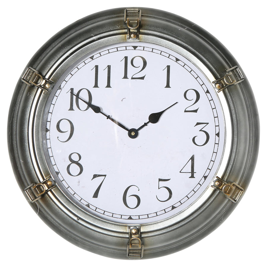 One World Nautical Rustic Dark Silver Iron Wall Clock 44cm MF0028 1