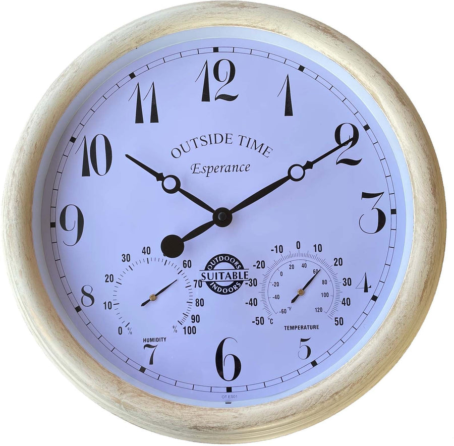 Outside Time Esperance Waterproof Outdoor Thermo Hygro Wall Clock Off White 38cm OT ES01 1