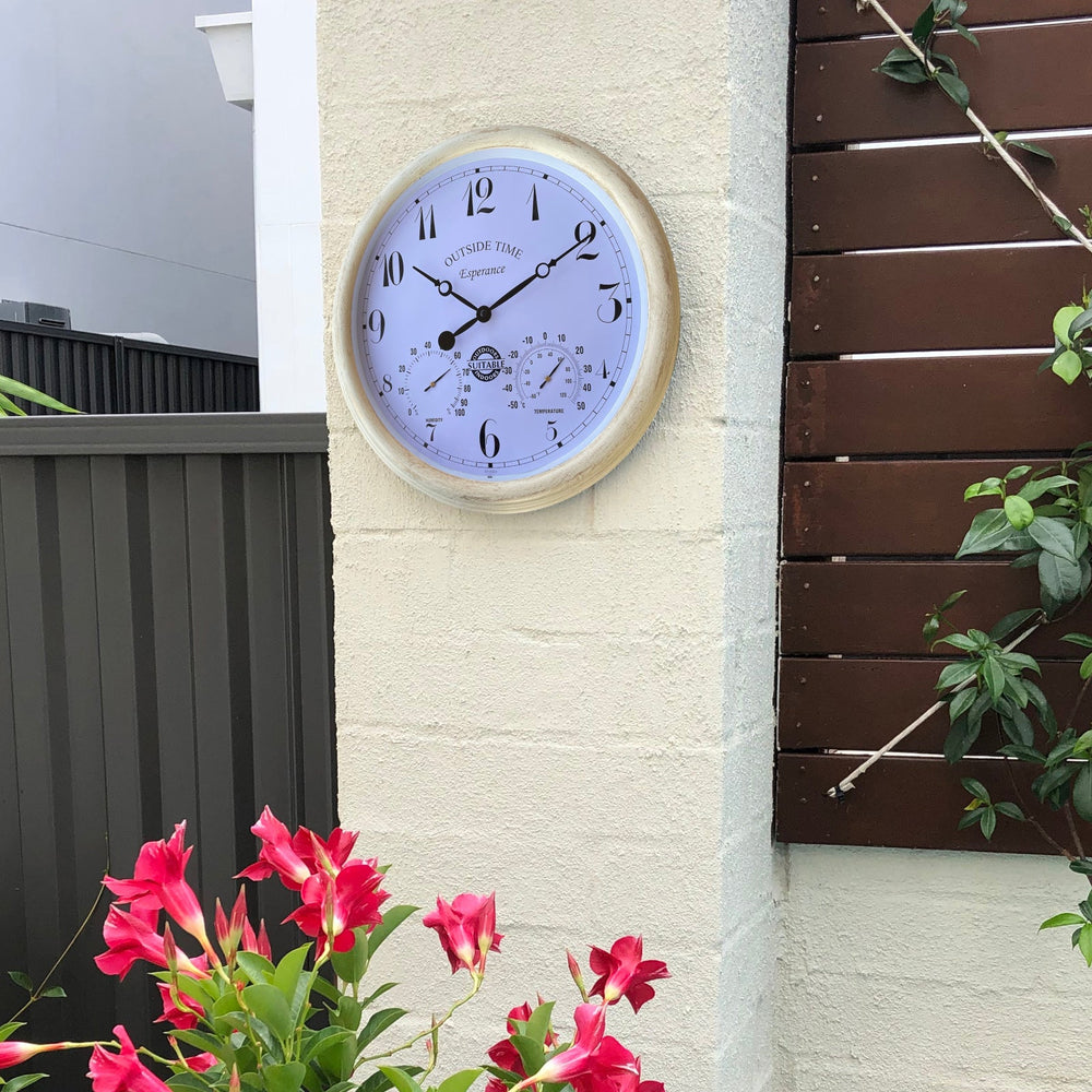 Outside Time Esperance Waterproof Outdoor Thermo Hygro Wall Clock Off White 38cm OT ES01 2