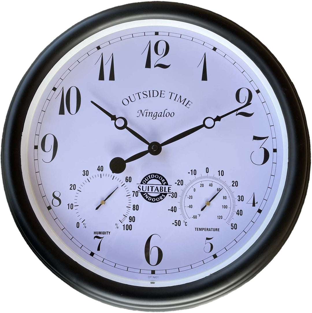 Outside Time Ningaloo Waterproof Outdoor Thermo Hygro Wall Clock Matte Black 38cm OT NI01 1
