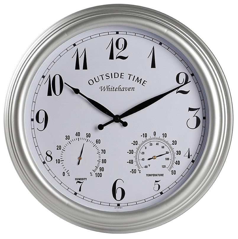 Outside Time Whitehaven Waterproof Outdoor Temp Hygro Wall Clock Silver Grey 38cm OT WH01 1