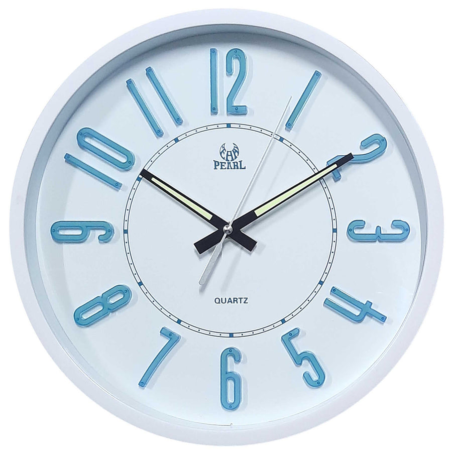 Pearl Time Aqua Glow In The Dark 3D Numbers Wall Clock White 34cm PW286-WHT 1