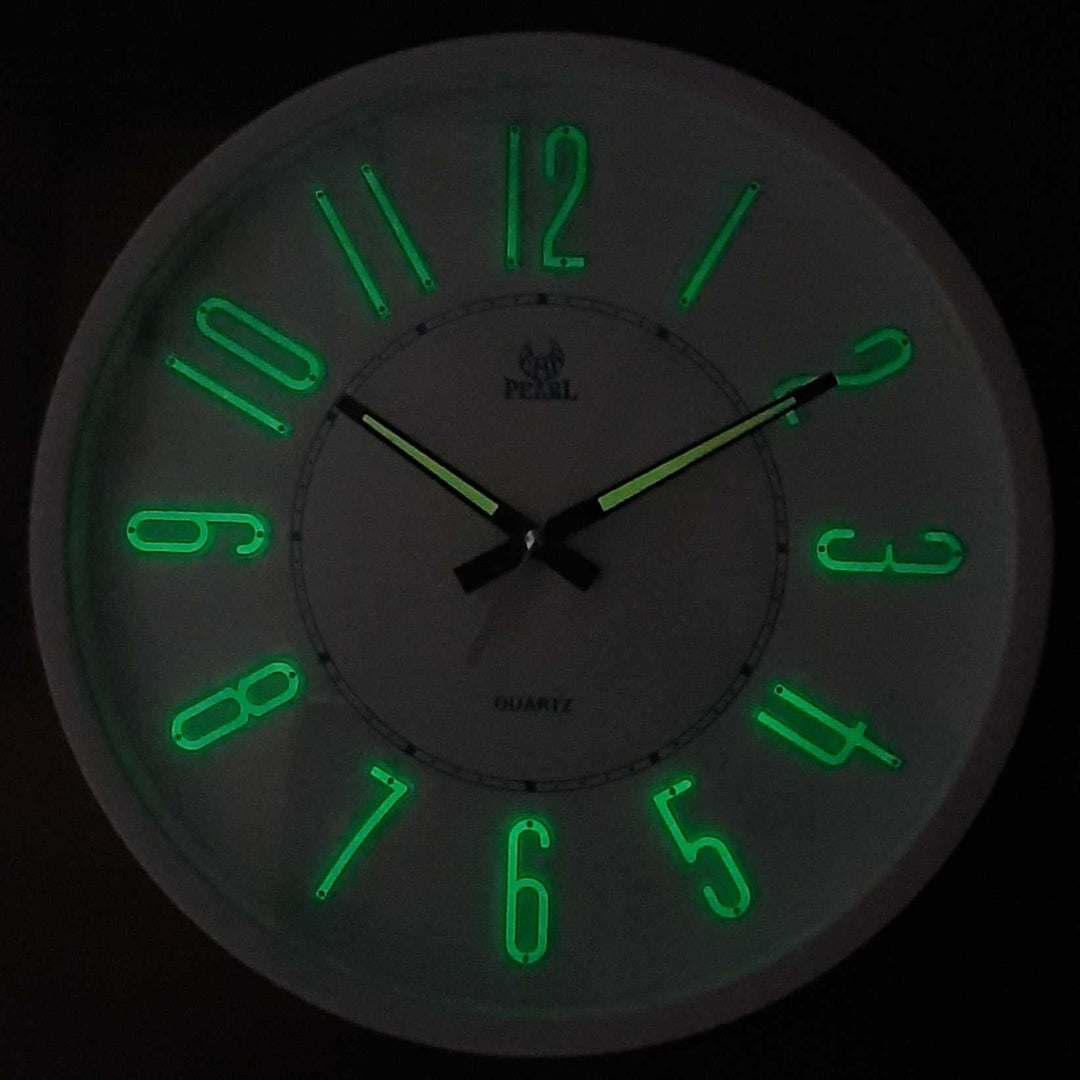 Pearl Time Aqua Glow In The Dark 3D Numbers Wall Clock White 34cm PW286-WHT 3