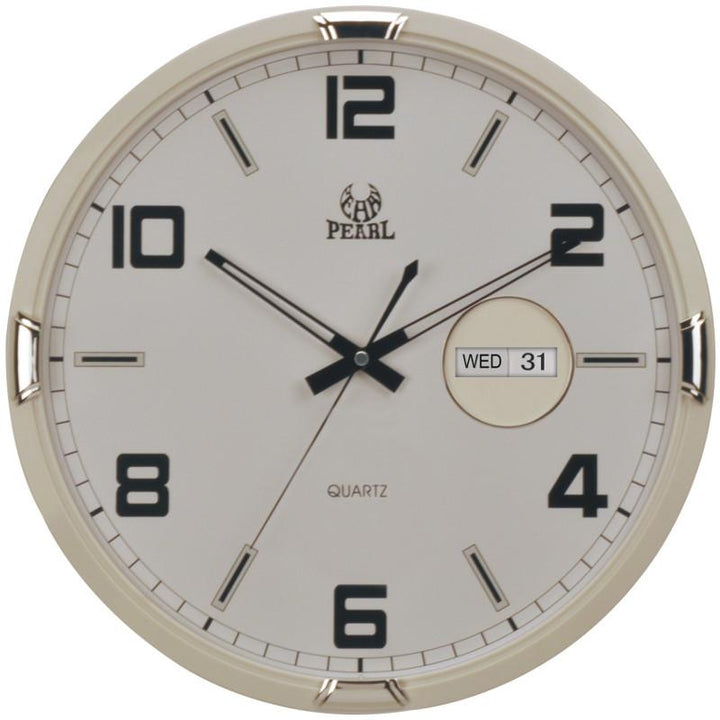 Pearl Time Emmanuelle Day Date Wall Clock Off White 36cm PW184 3WHT 1