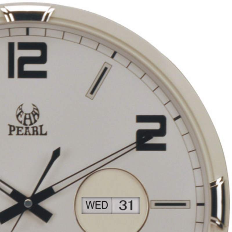 Pearl Time Emmanuelle Day Date Wall Clock Off White 36cm PW184 3WHT 2