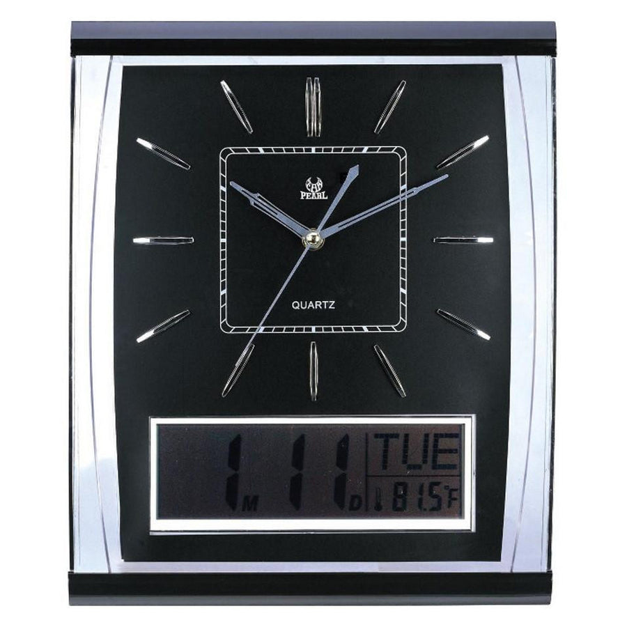 Pearl Time Rectangle LCD Wall Clock Silver with Black 31cm PW066-1
