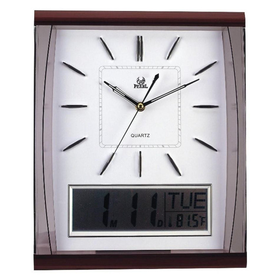 Pearl Time Rectangle Analog and LCD Wall Clock White 37cm PW066-2