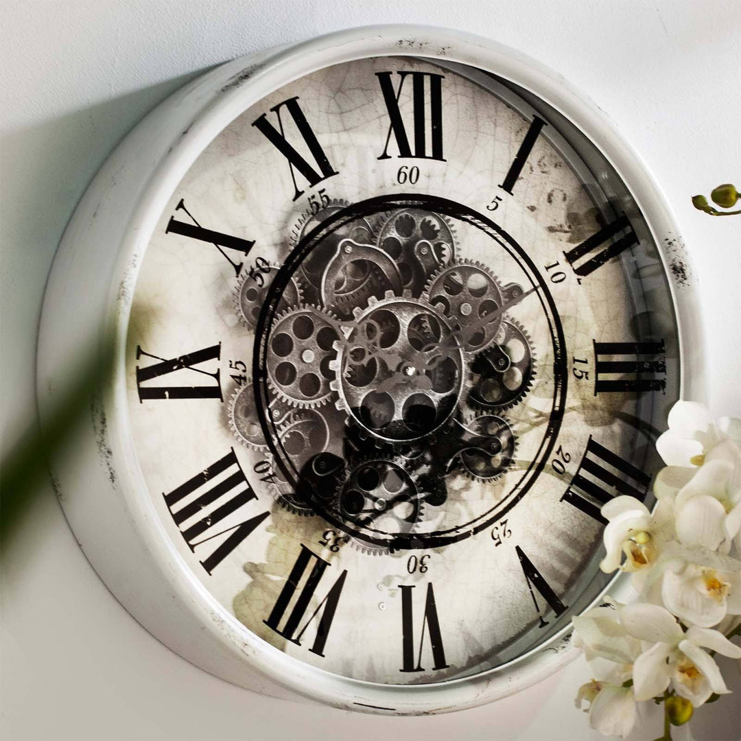 Round Mirror Moving Cogs Wall Clock 50cm Angle 40054