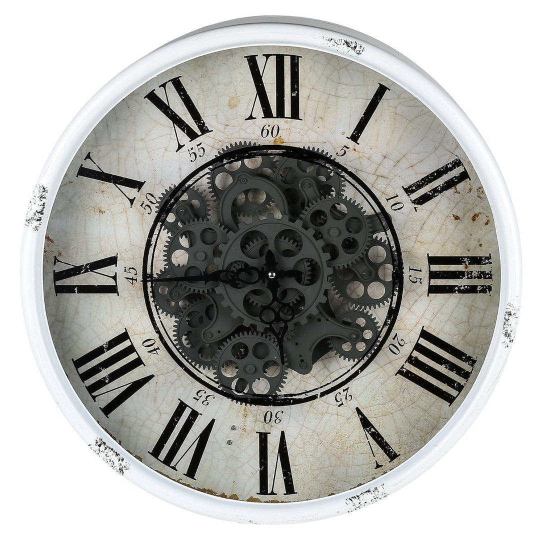Round Mirror Moving Cogs Wall Clock 50cm Front 40054