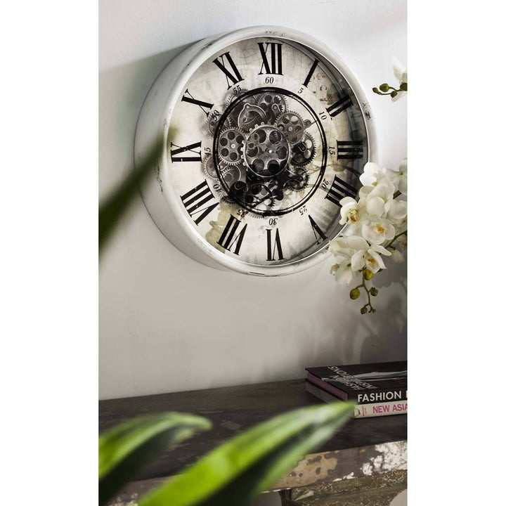 Round Mirror Moving Cogs Wall Clock Glamour 50cm 40054