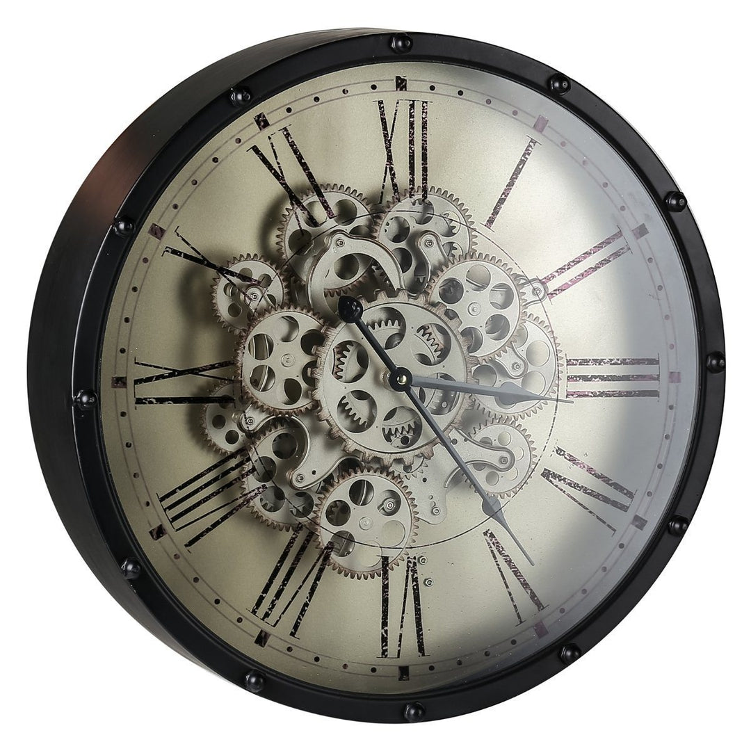 Round Roman Numeral Moving Cogs Wall Clock 46cm Angle2 40053